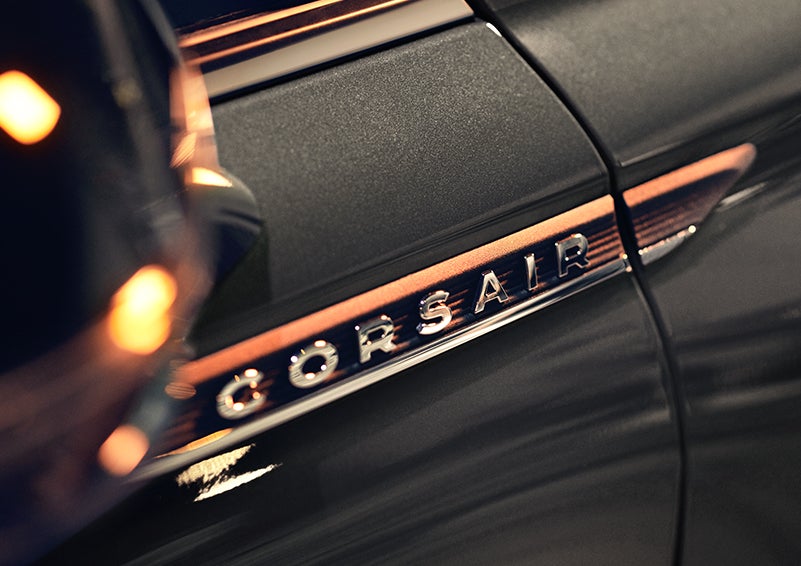 The stylish chrome badge reading “CORSAIR” is shown on the exterior of the vehicle. | Bill Collins Lincoln of Louisville in Louisville KY