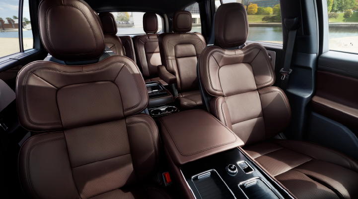The cabin of the 2025 Lincoln Aviator® SUV is shown with black and brown accents. | Bill Collins Lincoln of Louisville in Louisville KY