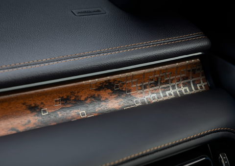 A close-up shot of the 2025 Lincoln Aviator® dashboard with unique black and brown accents, and brown stitching. | Bill Collins Lincoln of Louisville in Louisville KY
